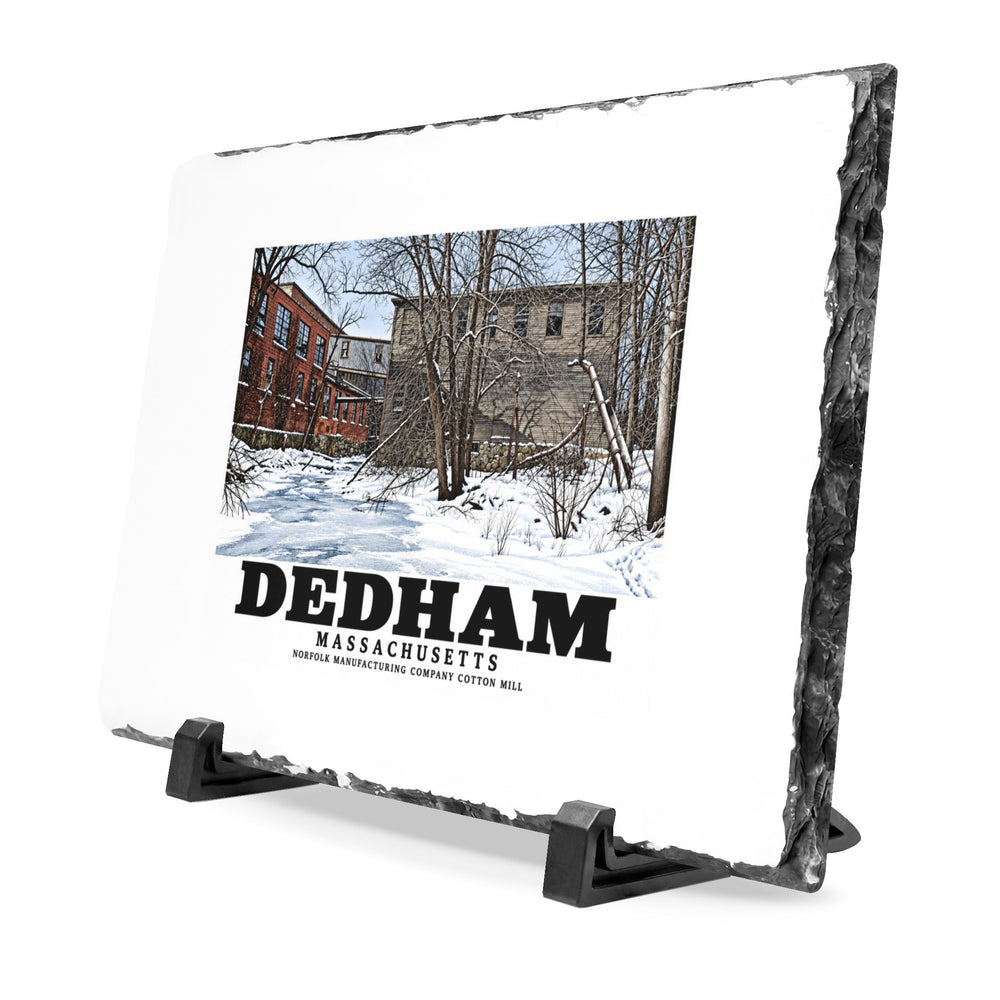 Illustrated Norfolk Manufacturing Company Cotton Mill in Dedham on slate desk plaque