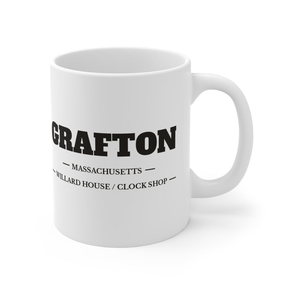 Grafton Willard House / Clock Shop 11 oz ceramic mug — lifestyle view — Familiar History