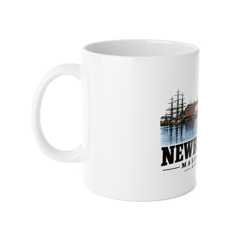 Newburyport River wharves and sailing vessels, 1864 11 oz White Ceramic Mug - Merrimack Valley Goods