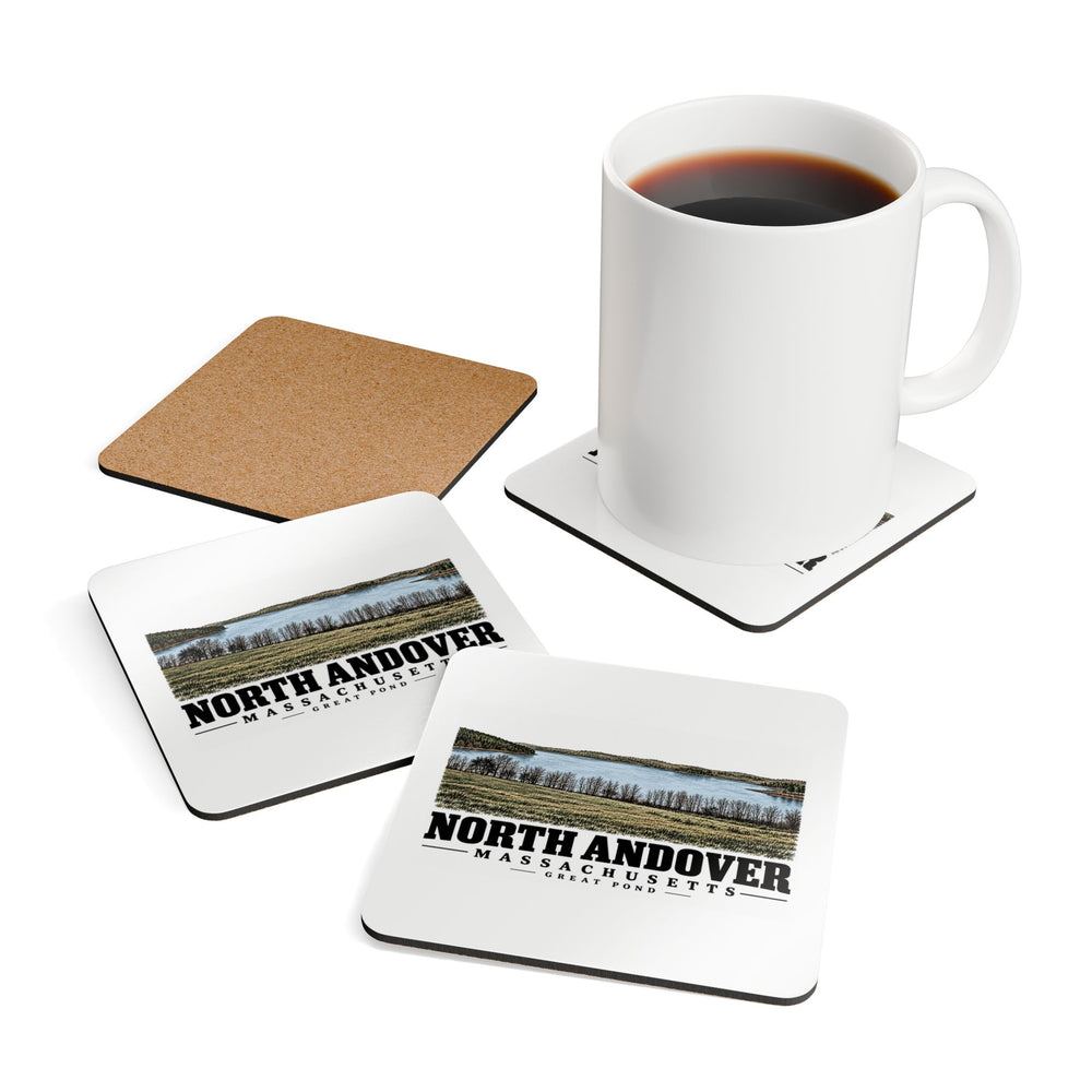North Andover View of Great Pond, North Andover Cork Back Coaster Set - Merrimack Valley Goods