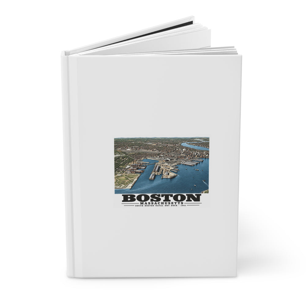 Navy Yard Annex, So. Boston, MA from East, 3000 feet Matte Hardcover Journal - Boston Harbor