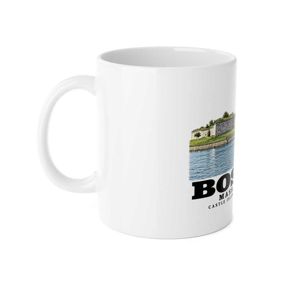 Castle Island, includes Fishing Pier 11 oz White Ceramic Mug - Boston Harbor