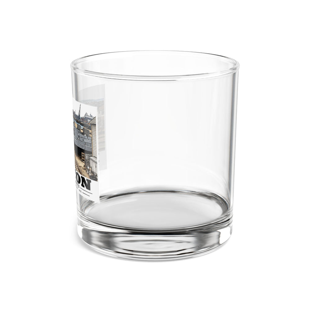 Illustrated Tank Lighters at Boston Navy Yard in Charlestown on rocks glass
