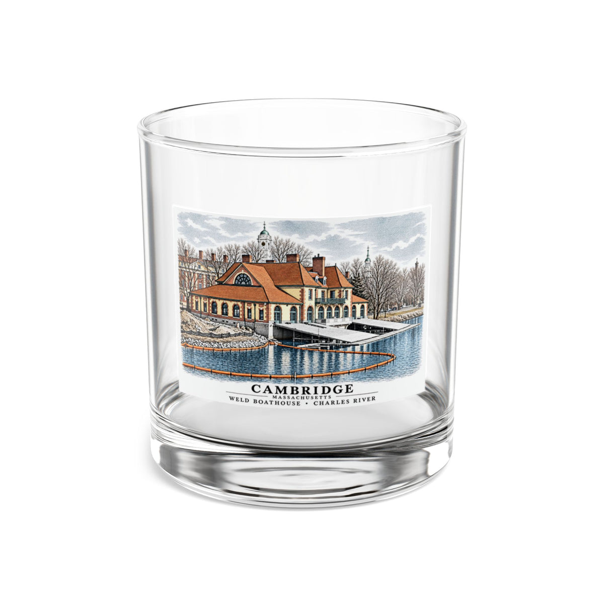 Weld Boathouse, 971 Memorial Drive, beside Anderson Bridge 10 oz Rocks Glass - Charles River