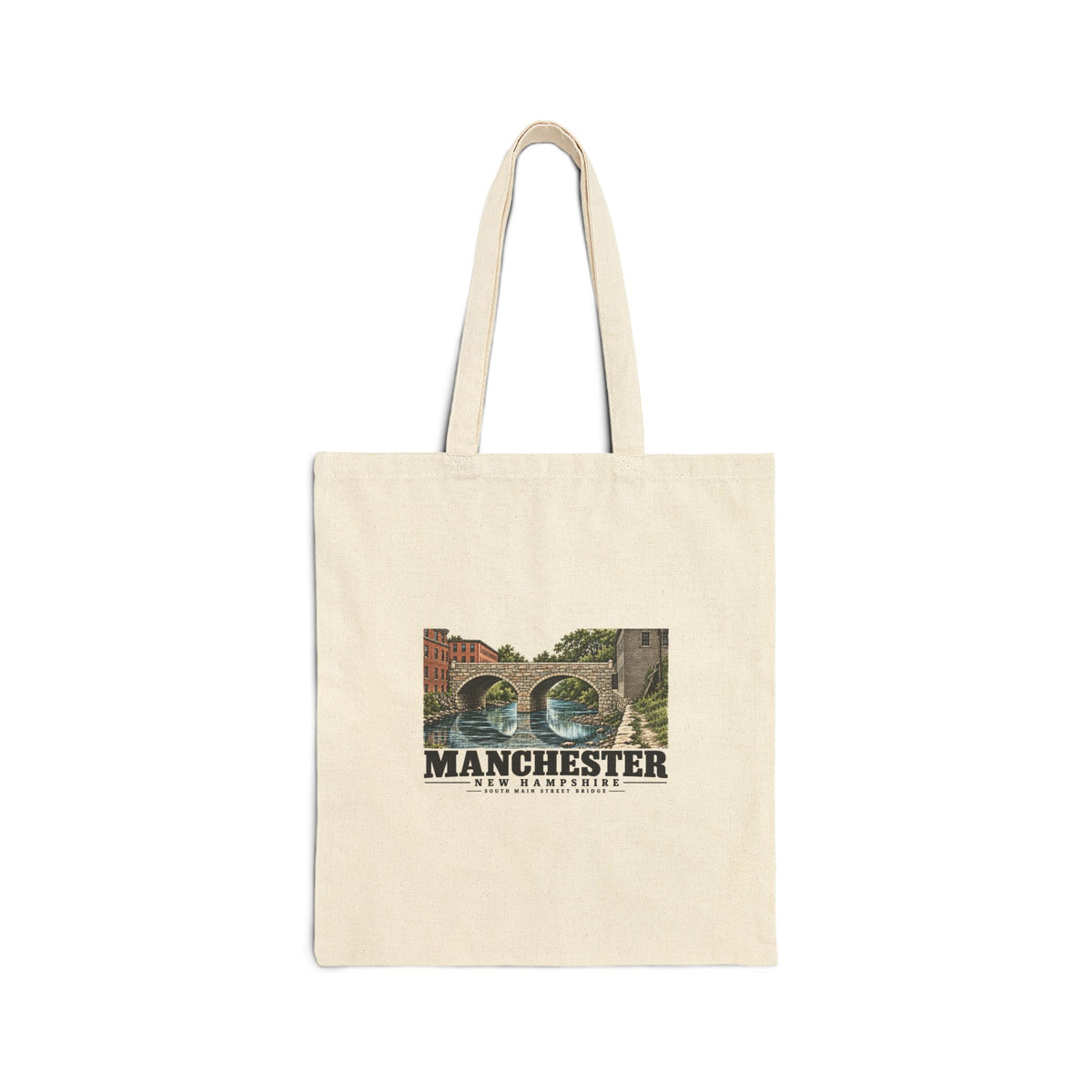 South Main Street stone-arch bridge Natural + Black Heavy Canvas Tote - Merrimack Valley Goods