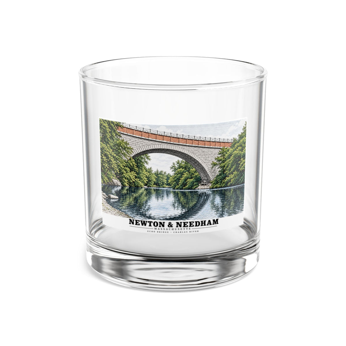 Echo Bridge, Hemlock Gorge, Upper Falls; Charles River and Ellis Street 10 oz Rocks Glass - Charles River