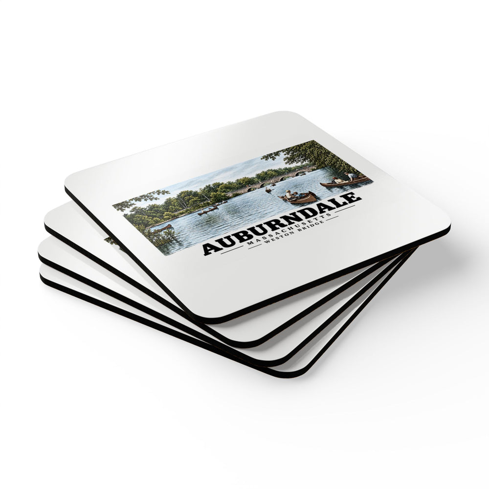 Weston Bridge, Auburndale, Mass. Cork Back Coaster Set - Charles River
