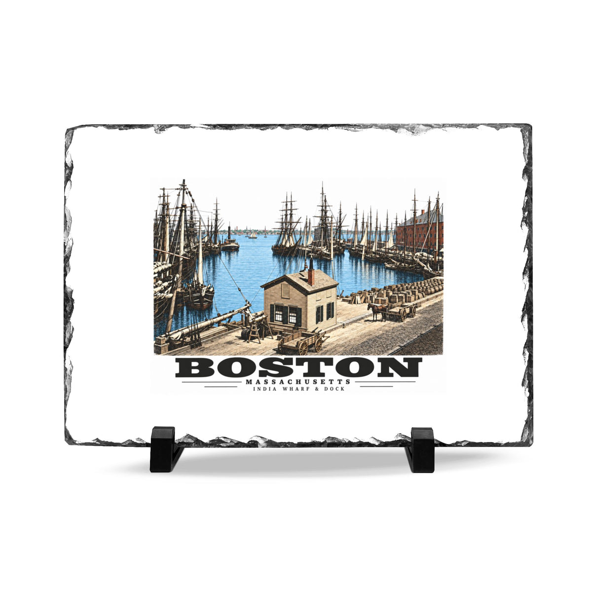 India Wharf and dock, Boston 7 × 11 in Slate Desk Plaque - Boston Harbor