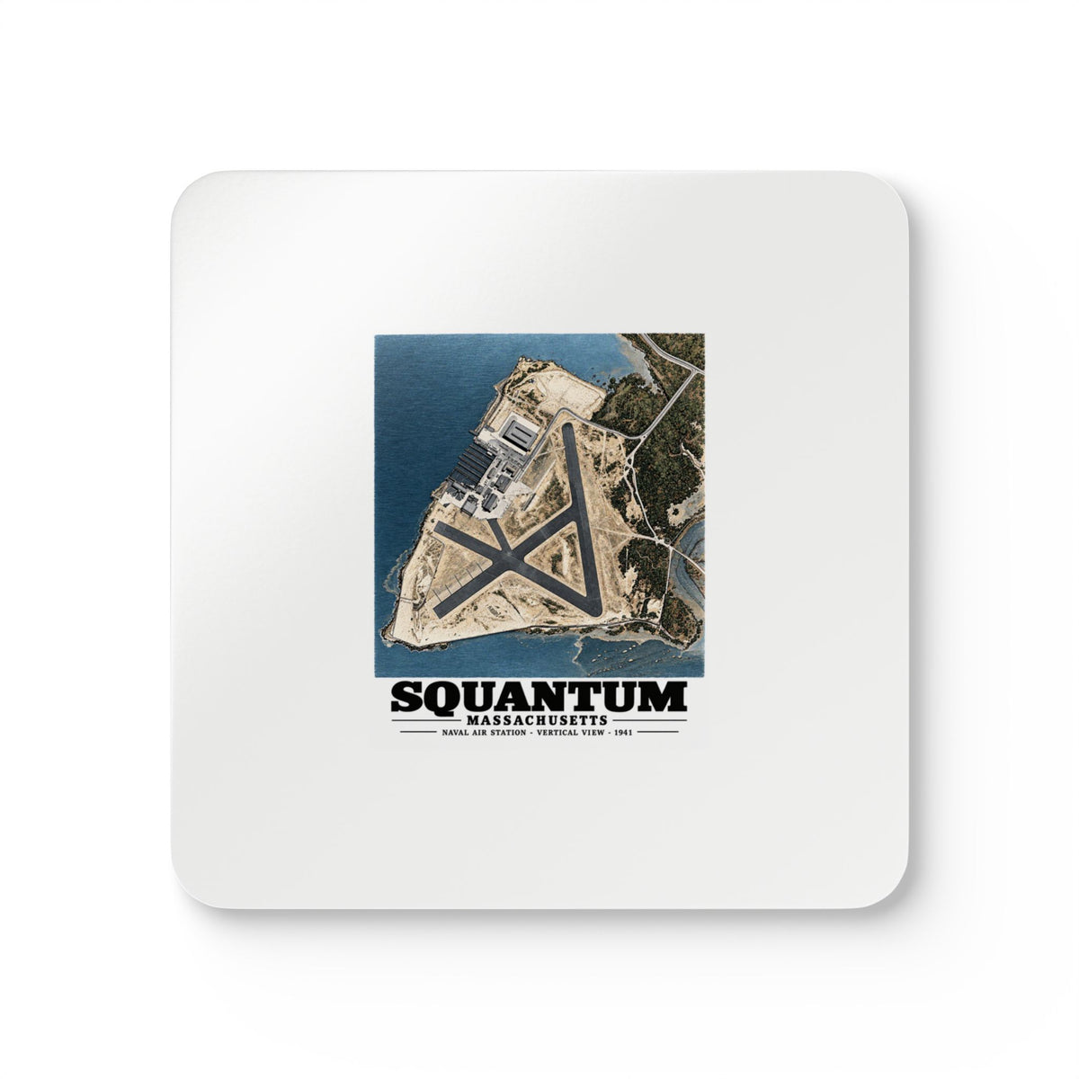 N.A.S.  Squantum, MA vertical 10000 ft. Cork Back Coaster Set - Boston Harbor