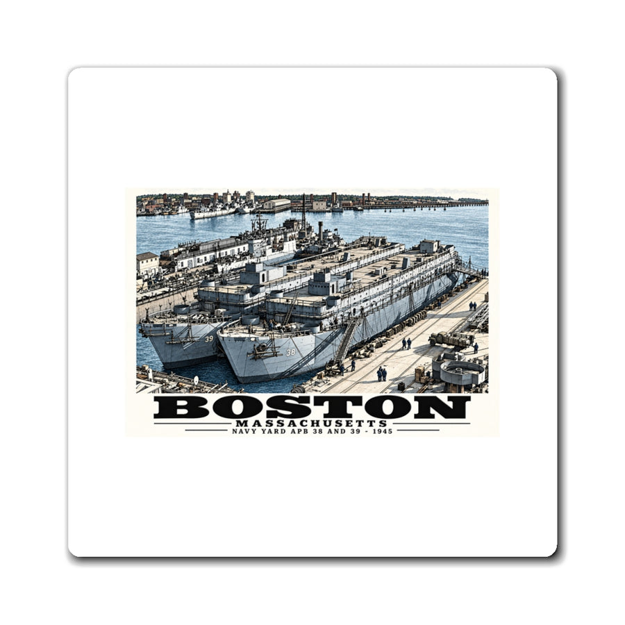 Illustrated APB-38 and APB-39 at Boston Navy Yard in Charlestown on square magnet
