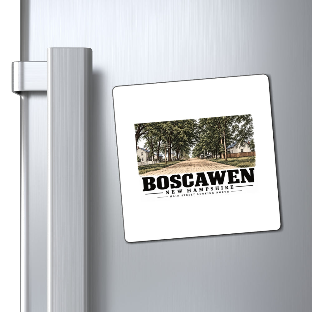 Refrigerator display of Main Street Looking North square vinyl magnet, Boscawen, New Hampshire.