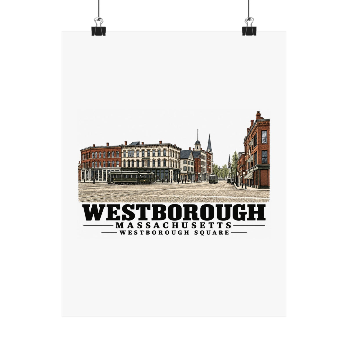 Illustrated Westborough Square in Westborough on unframed matte poster