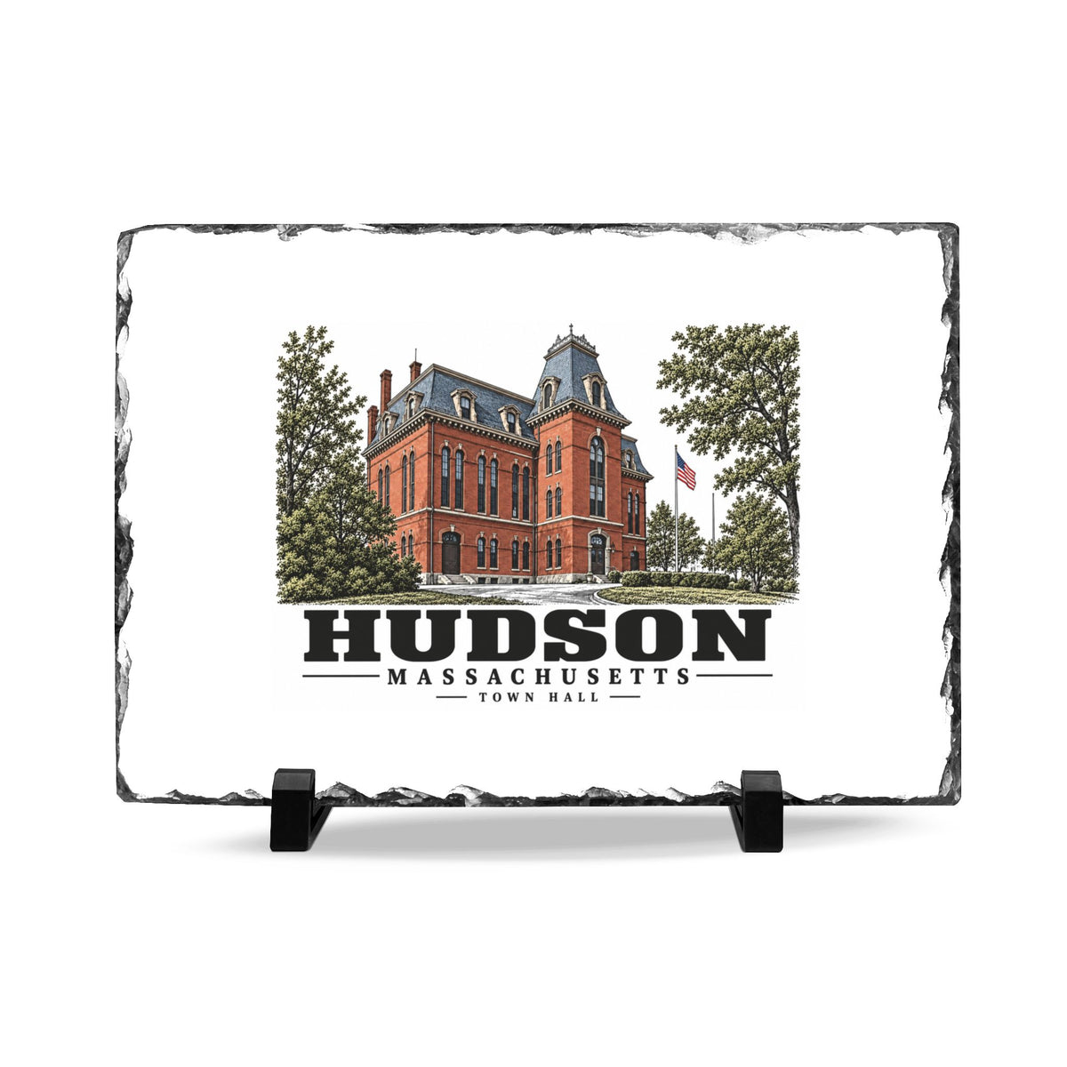 Illustrated Town Hall in Hudson on slate desk plaque
