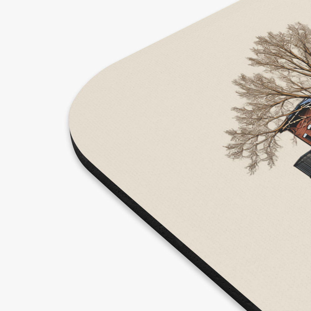 Millbury Lapham Woolen Mill / Mayo Mill mouse pad mockup showing the full illustrated print
