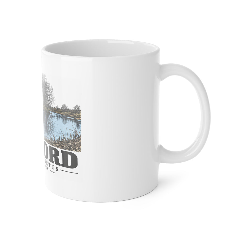 Illustrated Assabet River in Concord on ceramic mug