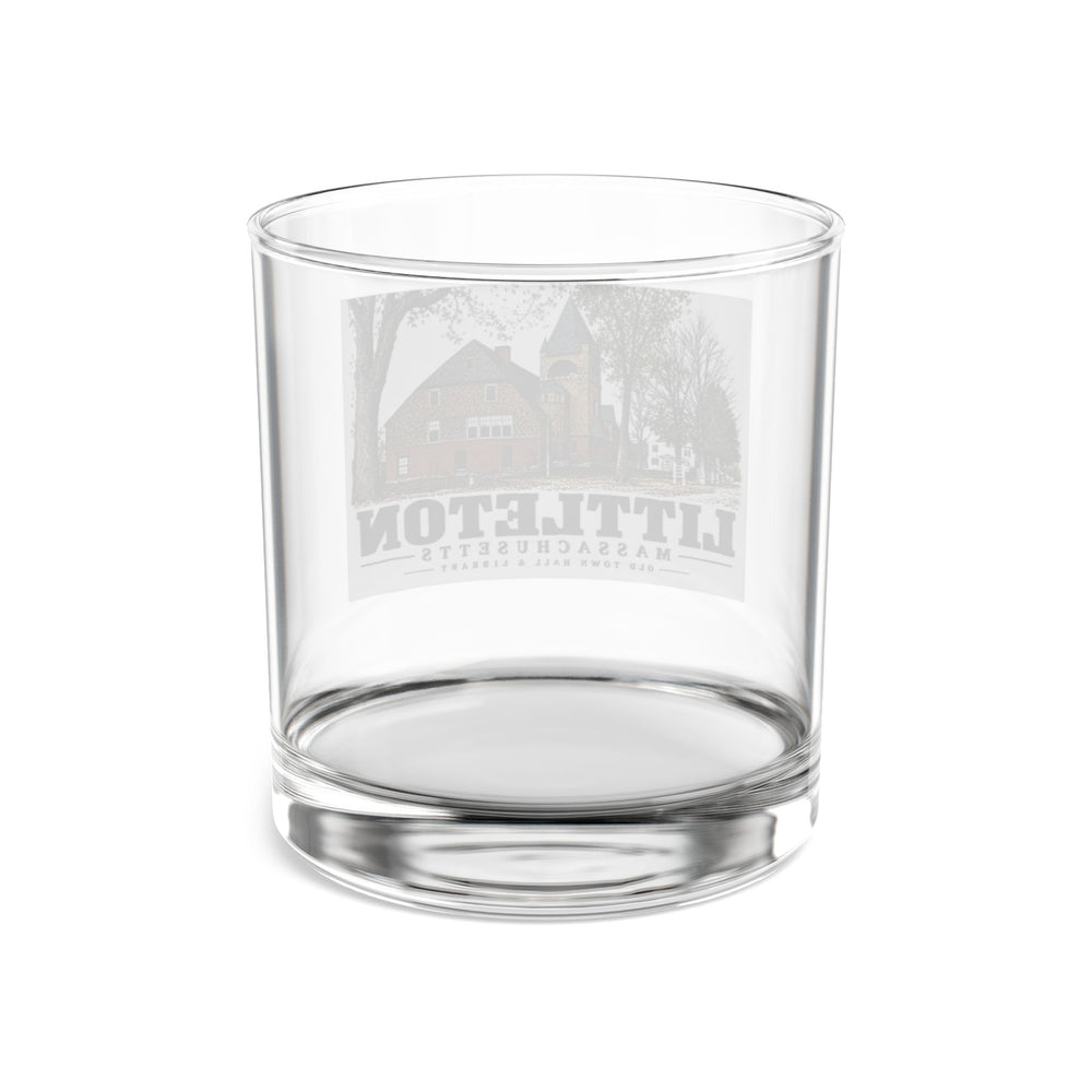 Illustrated Old Town Hall & Library in Littleton on rocks glass