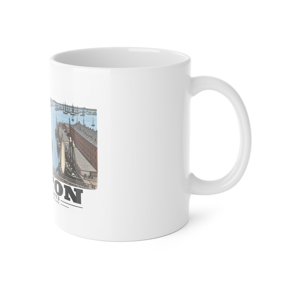 Long Wharf, from State St. block 11 oz White Ceramic Mug - Boston Harbor