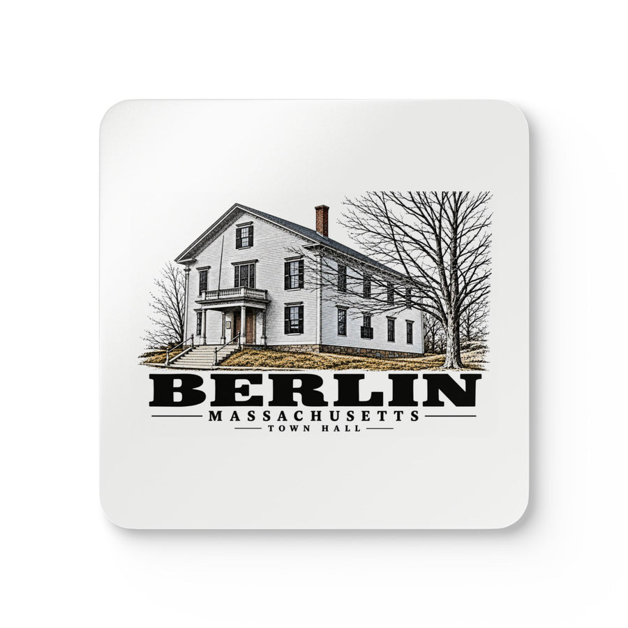 Illustrated Town Hall in Berlin on corkwood coaster set