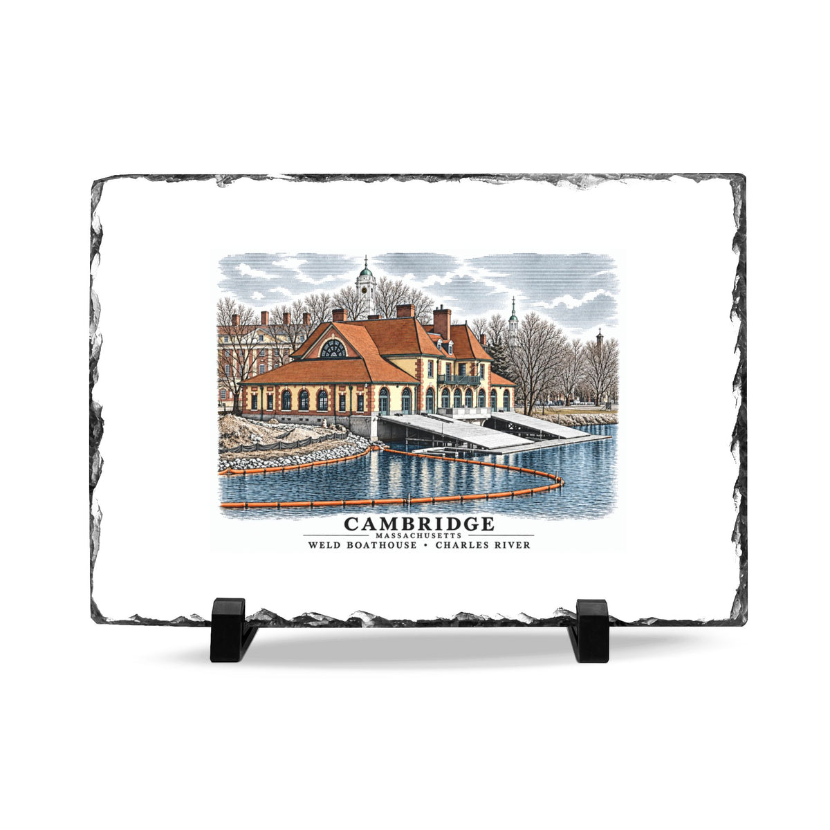 Weld Boathouse, 971 Memorial Drive, beside Anderson Bridge 7 × 11 in Slate Desk Plaque - Charles River