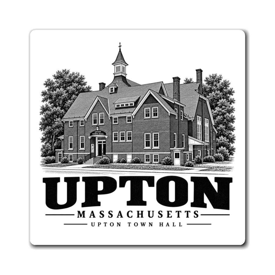 Upton Town Hall artwork on a 4-inch square magnet, front view