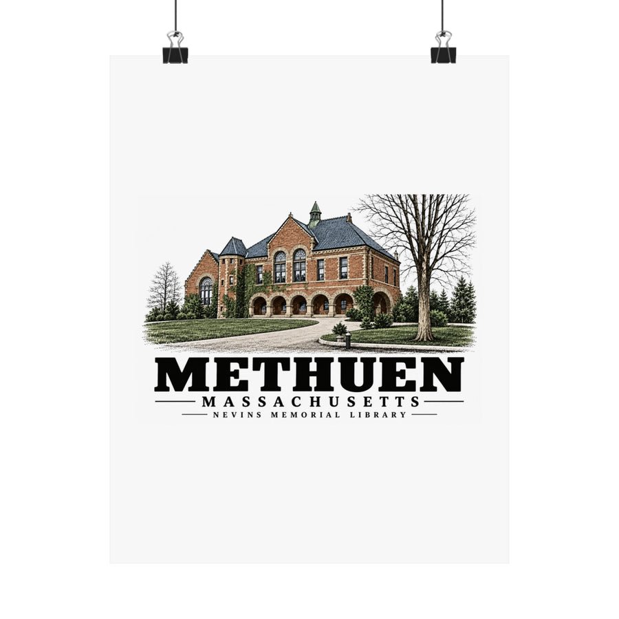 11 x 14 front of Nevins Memorial Library matte poster, Methuen, Massachusetts.