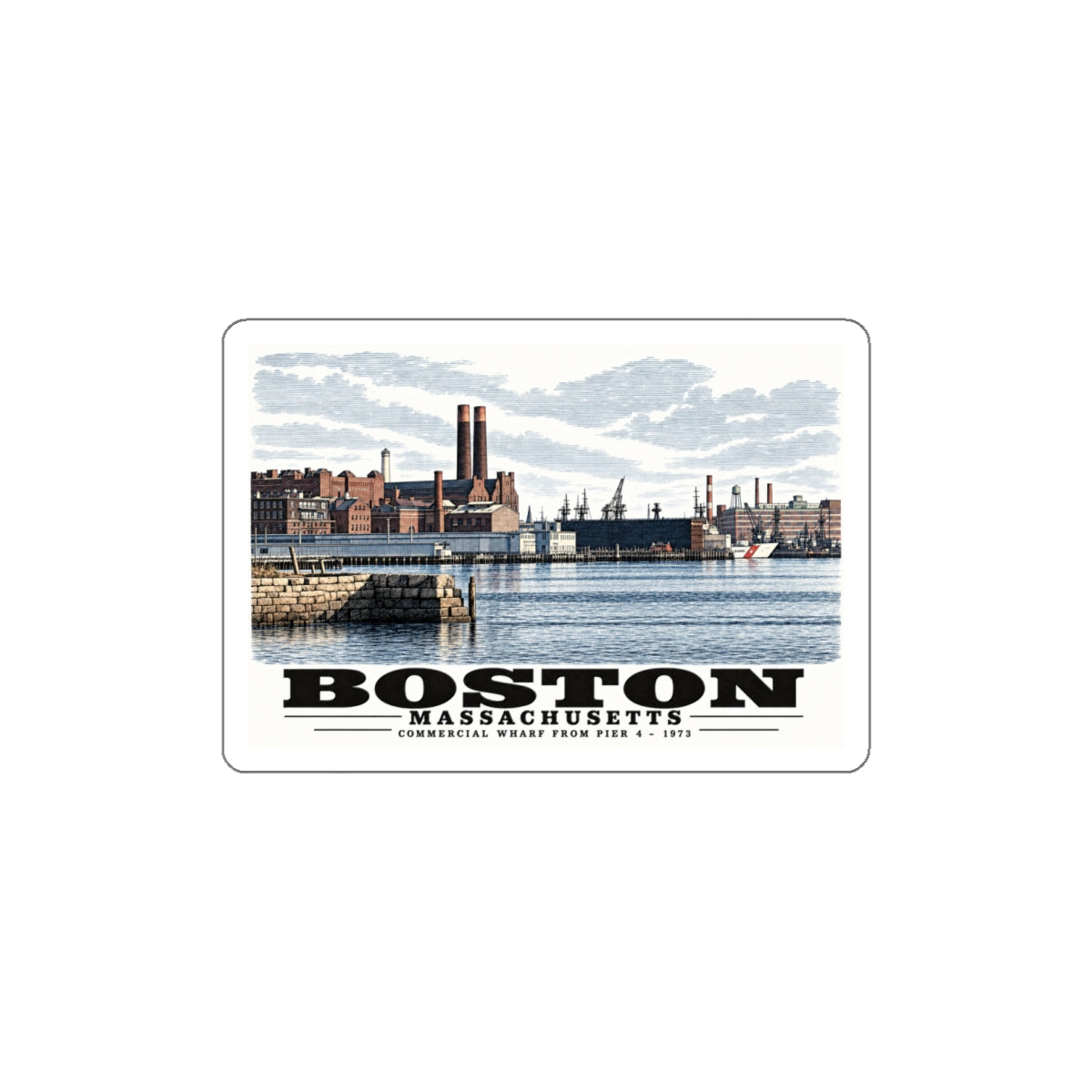 Toward Commercial Wharf from Pier 4 4 in White Die-Cut Sticker - Boston Harbor