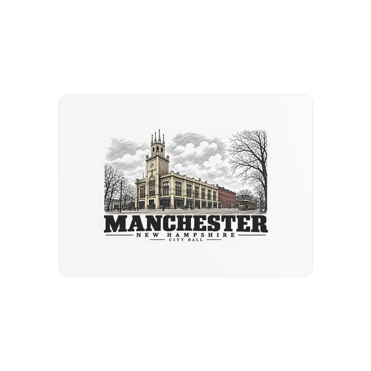 Front of City Hall horizontal metal wall art, Manchester, New Hampshire.