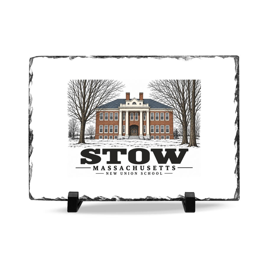 Illustrated New Union School in Stow on slate desk plaque