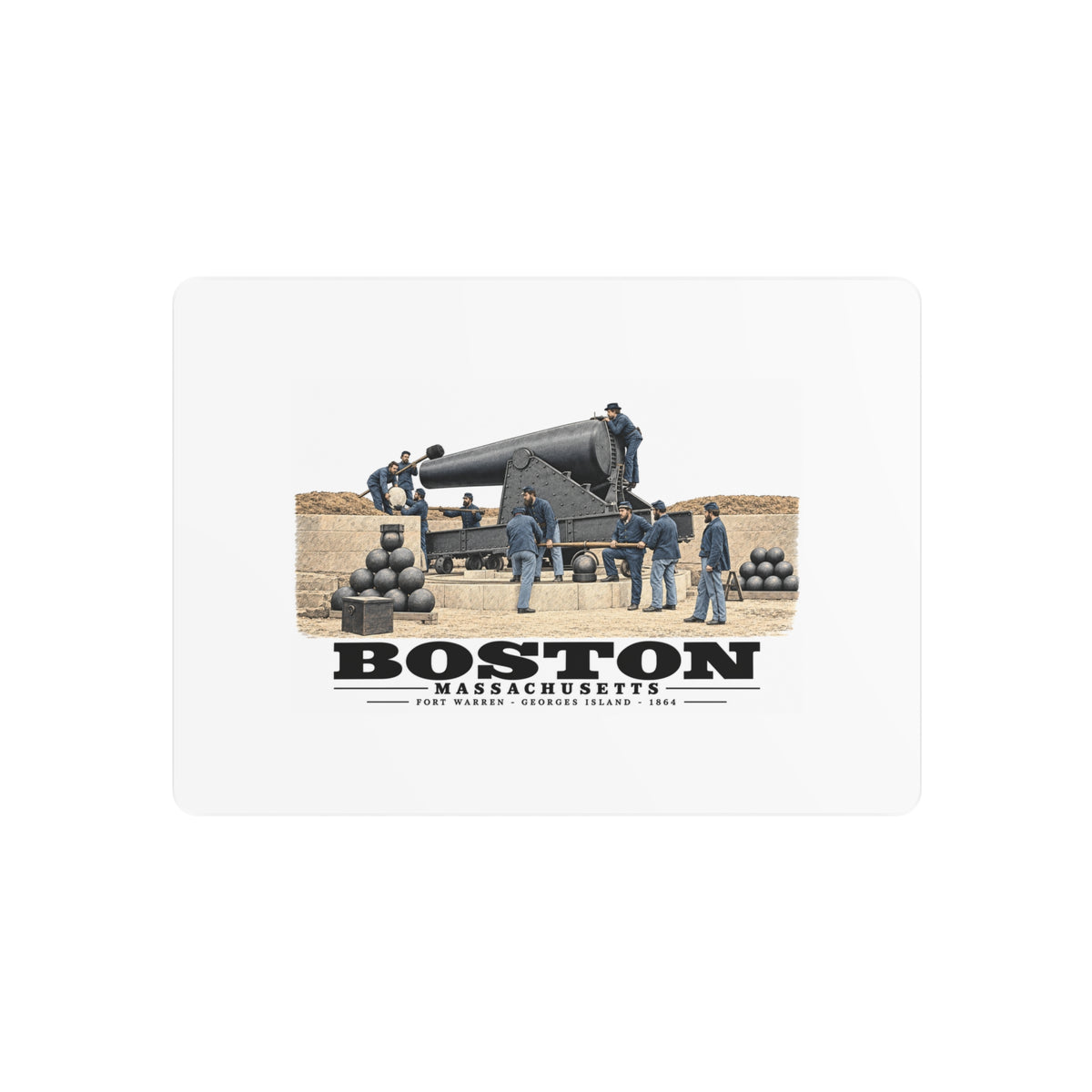 View of the 15 inch gun, Fort Warren, 1864 7 × 5 in Horizontal Metal Wall Art - Boston Harbor