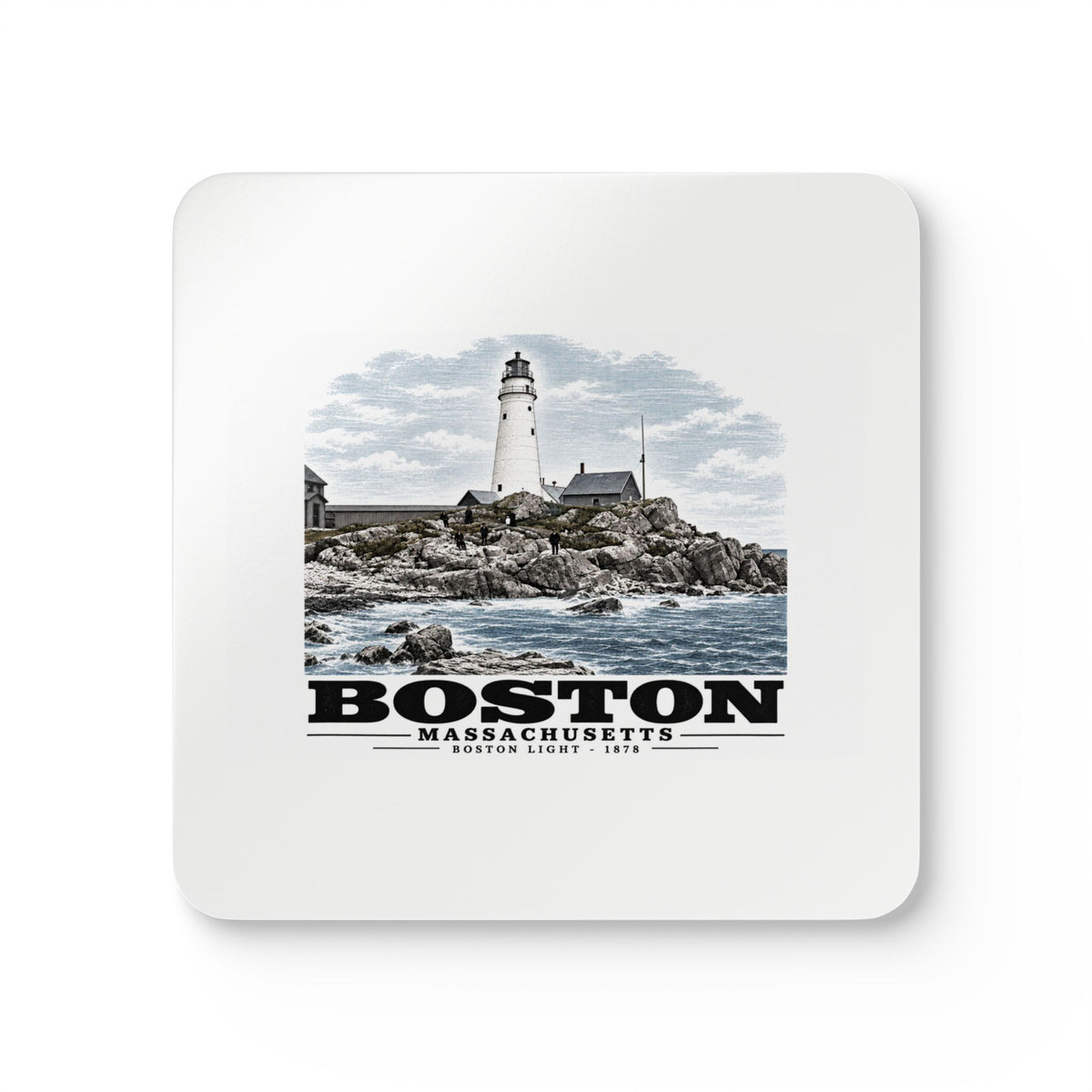 Boston Light, Boston Harbor, Mass. Cork Back Coaster Set - Boston Harbor