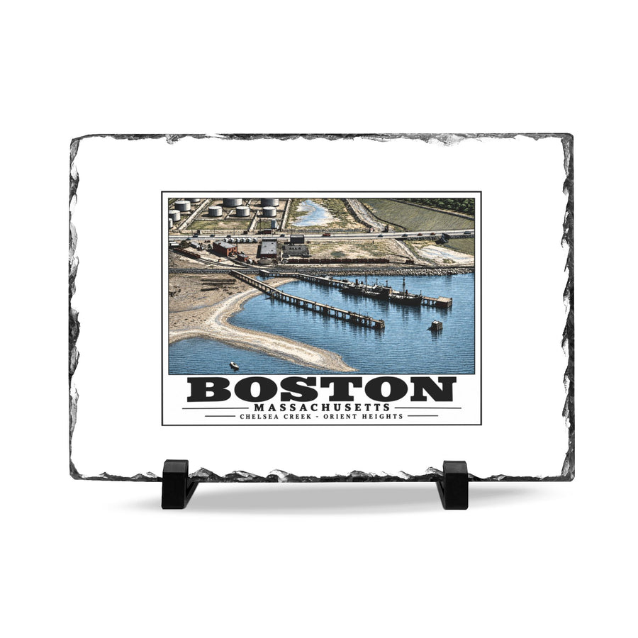 Orient Heights taken at 600 feet-Shore line, Chelsea Creek, East Boston 7 × 11 in Slate Desk Plaque - Boston Harbor