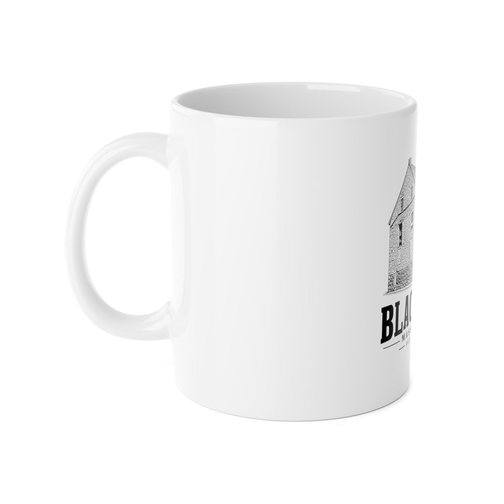 Blackstone Old Stone Building 11 oz Ceramic Mug in White — left view