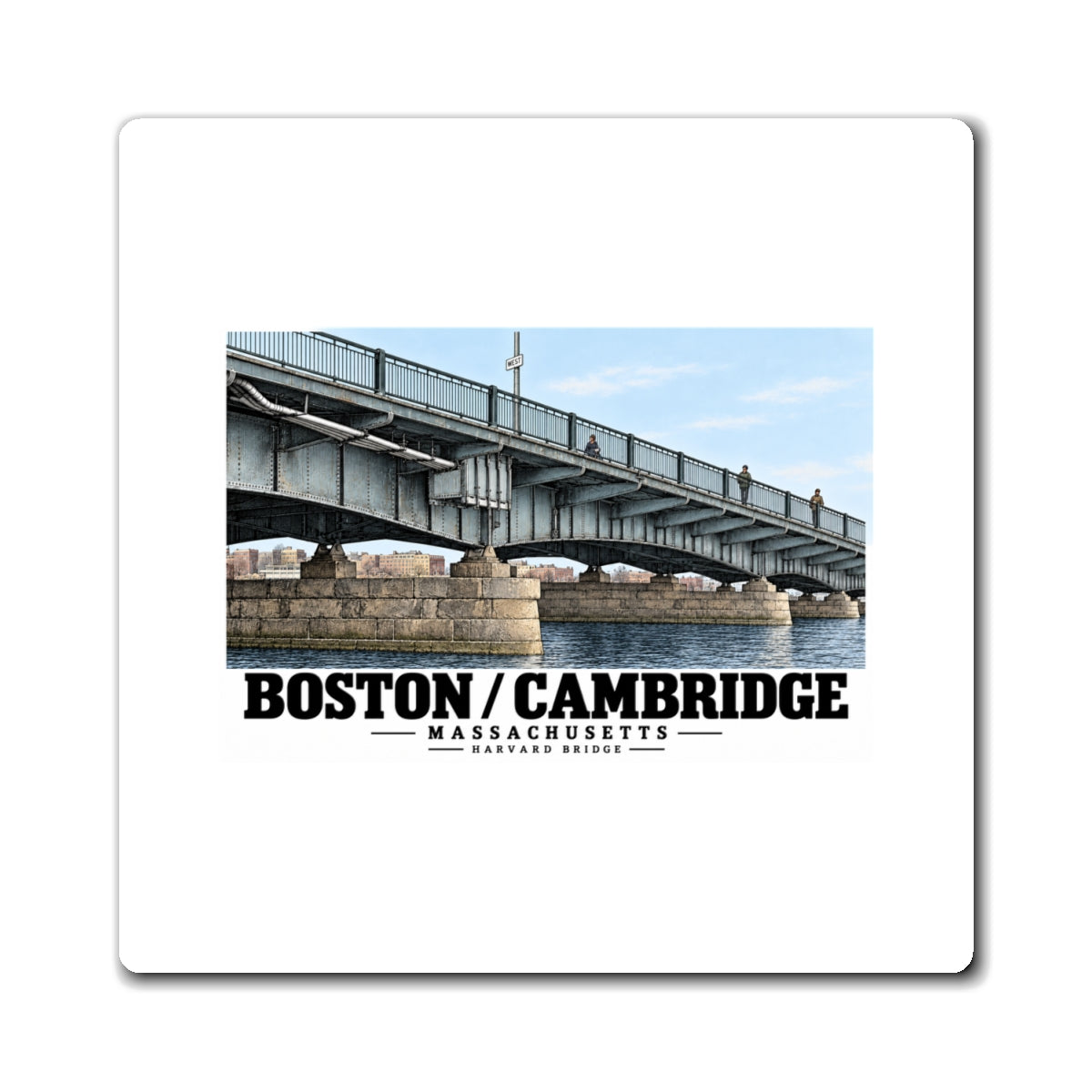 Magnet front with Harvard Bridge artwork and Boston/Cambridge lettering
