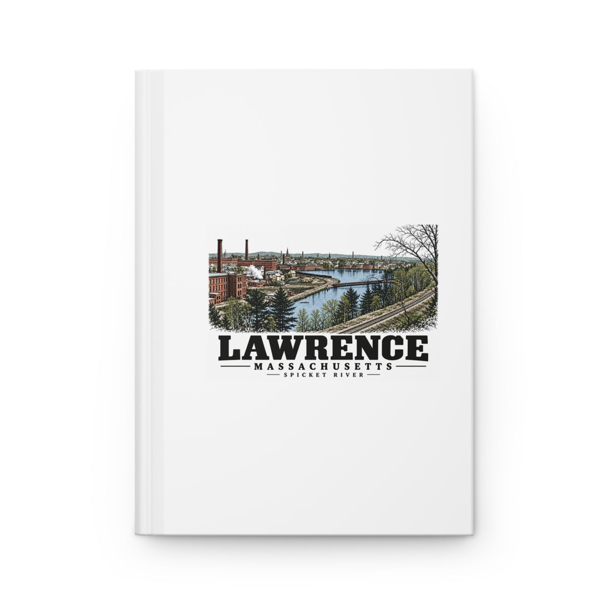 Lawrence Spicket River factories and railroad tracks Matte Hardcover Journal - Merrimack Valley Goods