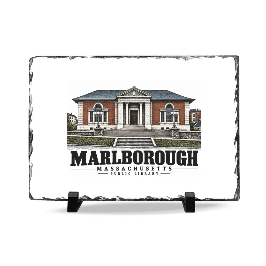 Illustrated Public Library in Marlborough on slate desk plaque
