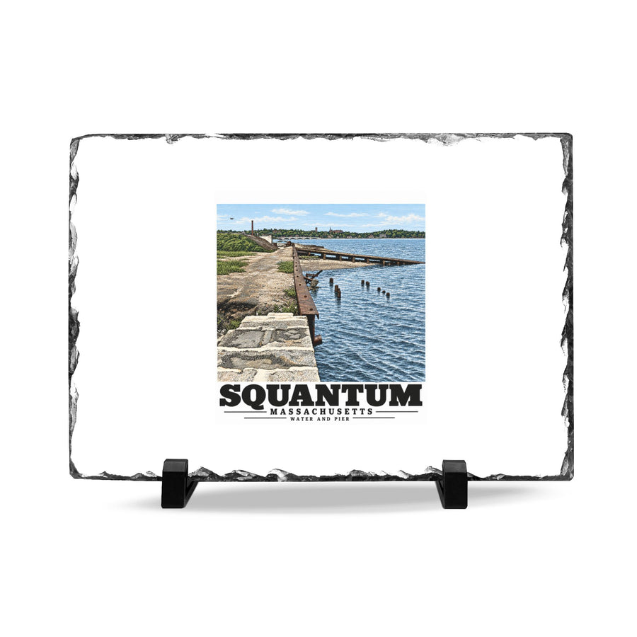 Water and pier 7 × 11 in Slate Desk Plaque - Boston Harbor
