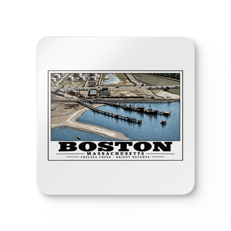Orient Heights taken at 600 feet-Shore line, Chelsea Creek, East Boston Cork Back Coaster Set - Boston Harbor