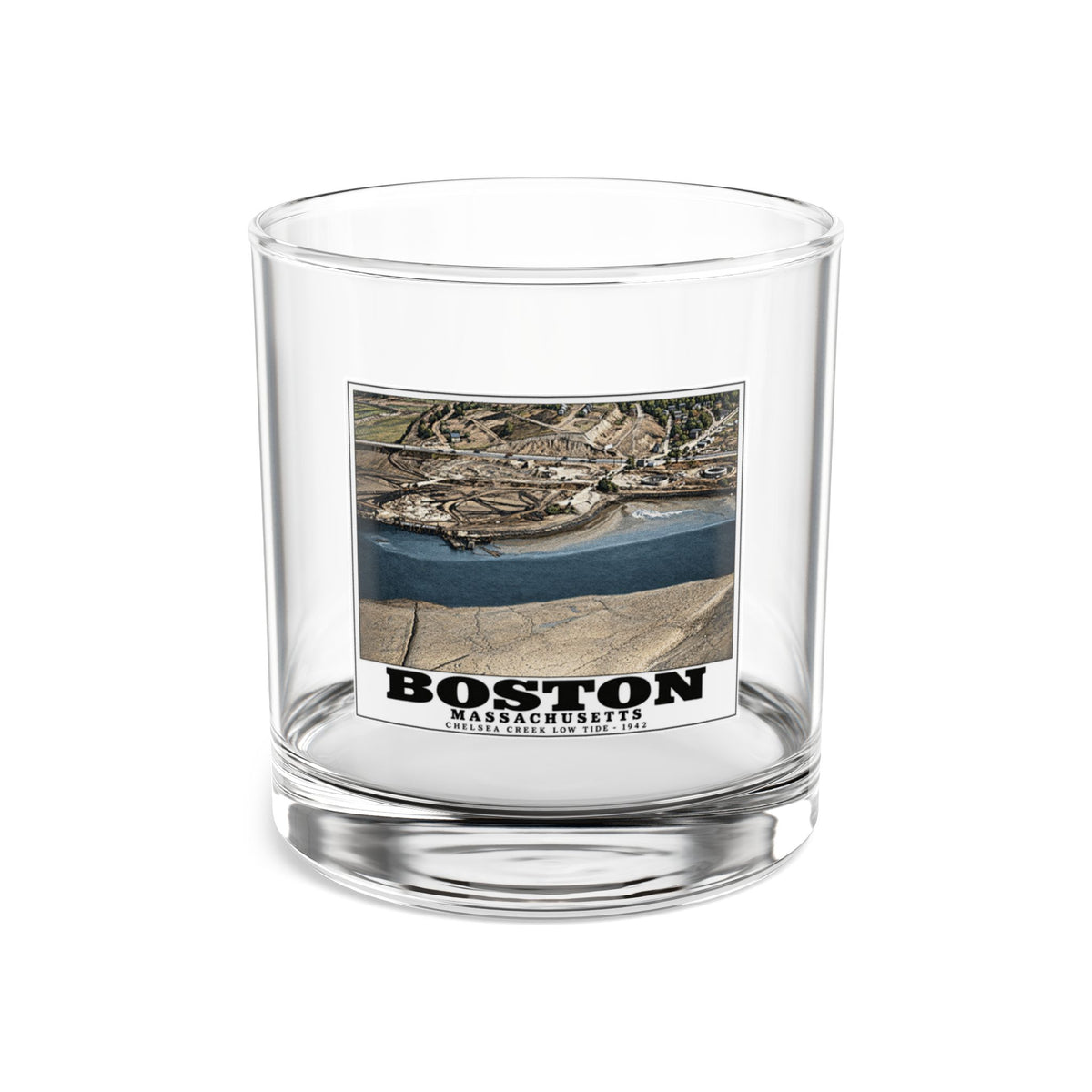 Shoreline, Chelsea Creek, East Boston, MA, Low Tide, Oil Storage 10 oz Rocks Glass - Boston Harbor