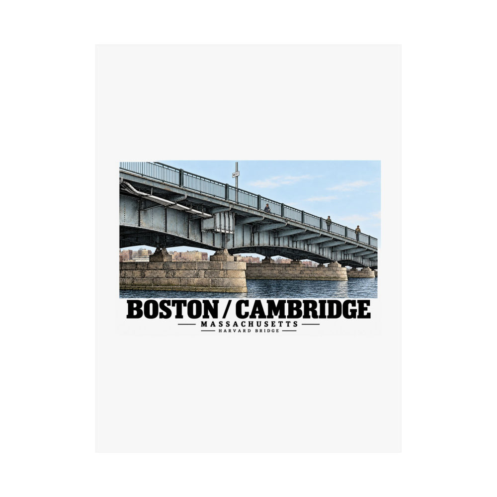 Flat poster front with Harvard Bridge artwork and Boston/Cambridge lettering