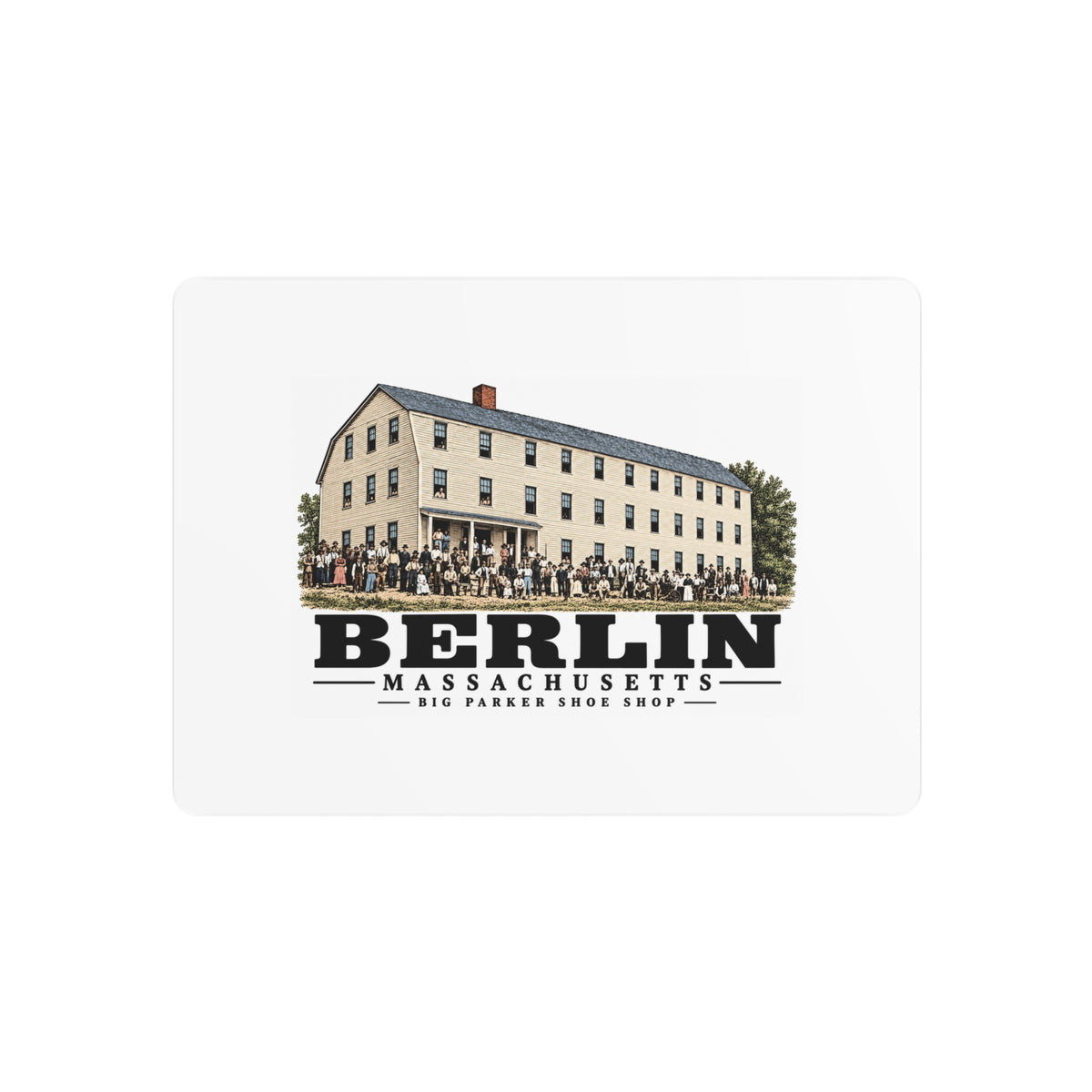 Illustrated Big Parker Shoe Shop in Berlin on metal art sign
