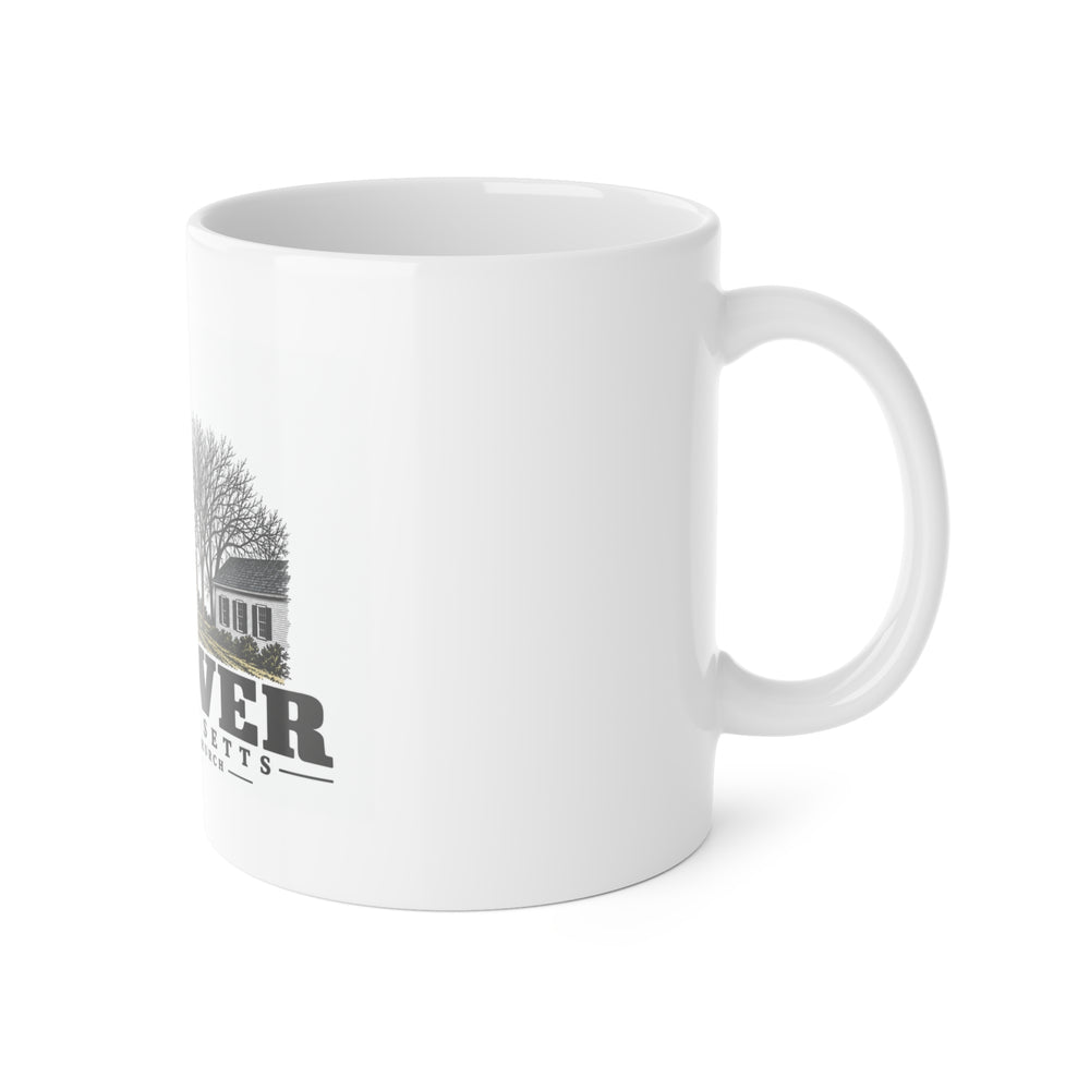 Andover West Parish Church exterior, frontispiece 11 oz White Ceramic Mug - Merrimack Valley Goods