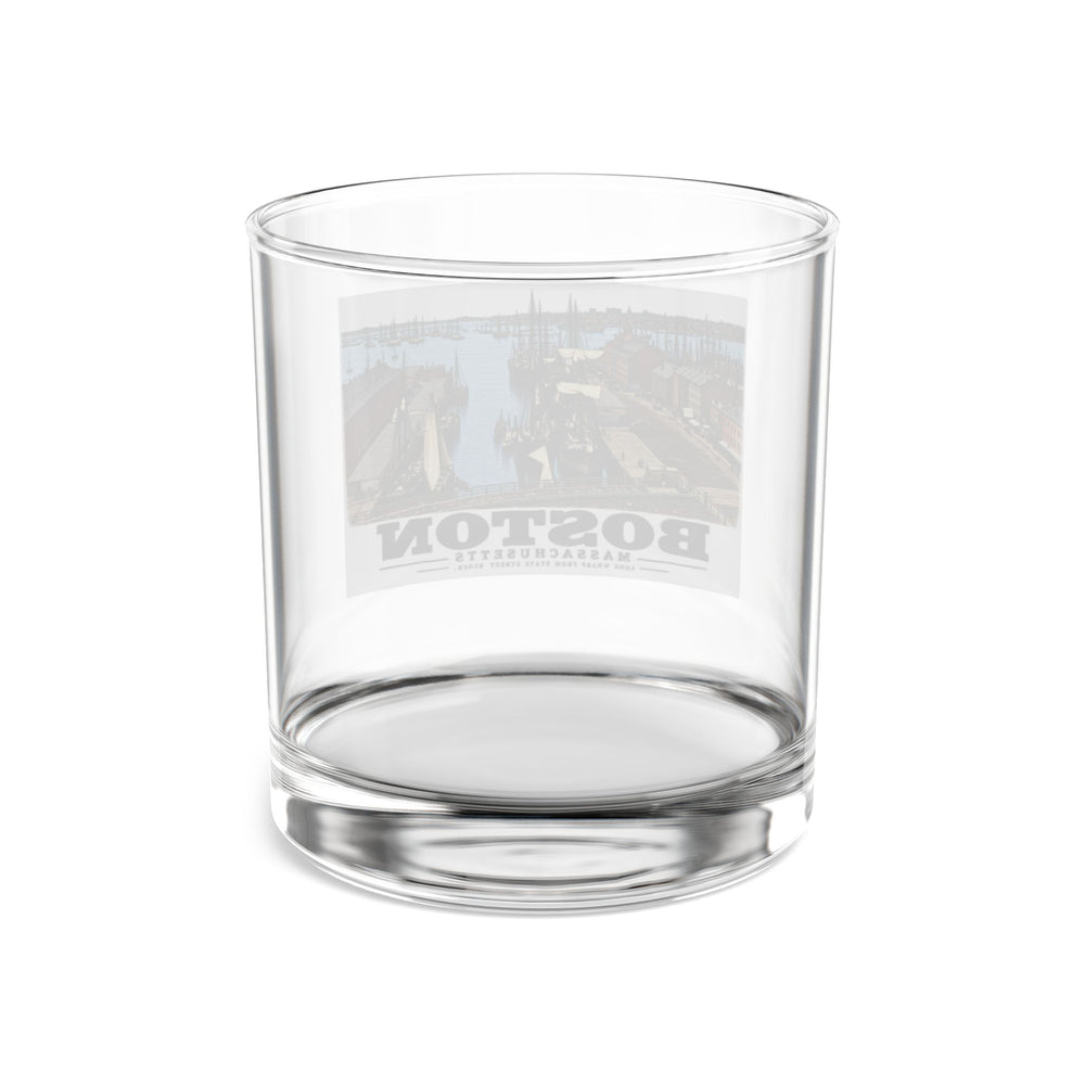 Long Wharf, from State St. block 10 oz Rocks Glass - Boston Harbor