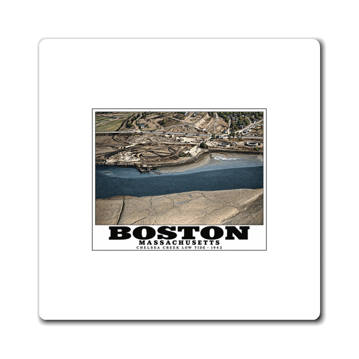 Shoreline, Chelsea Creek, East Boston, MA, Low Tide, Oil Storage 4 in Magnet - Boston Harbor
