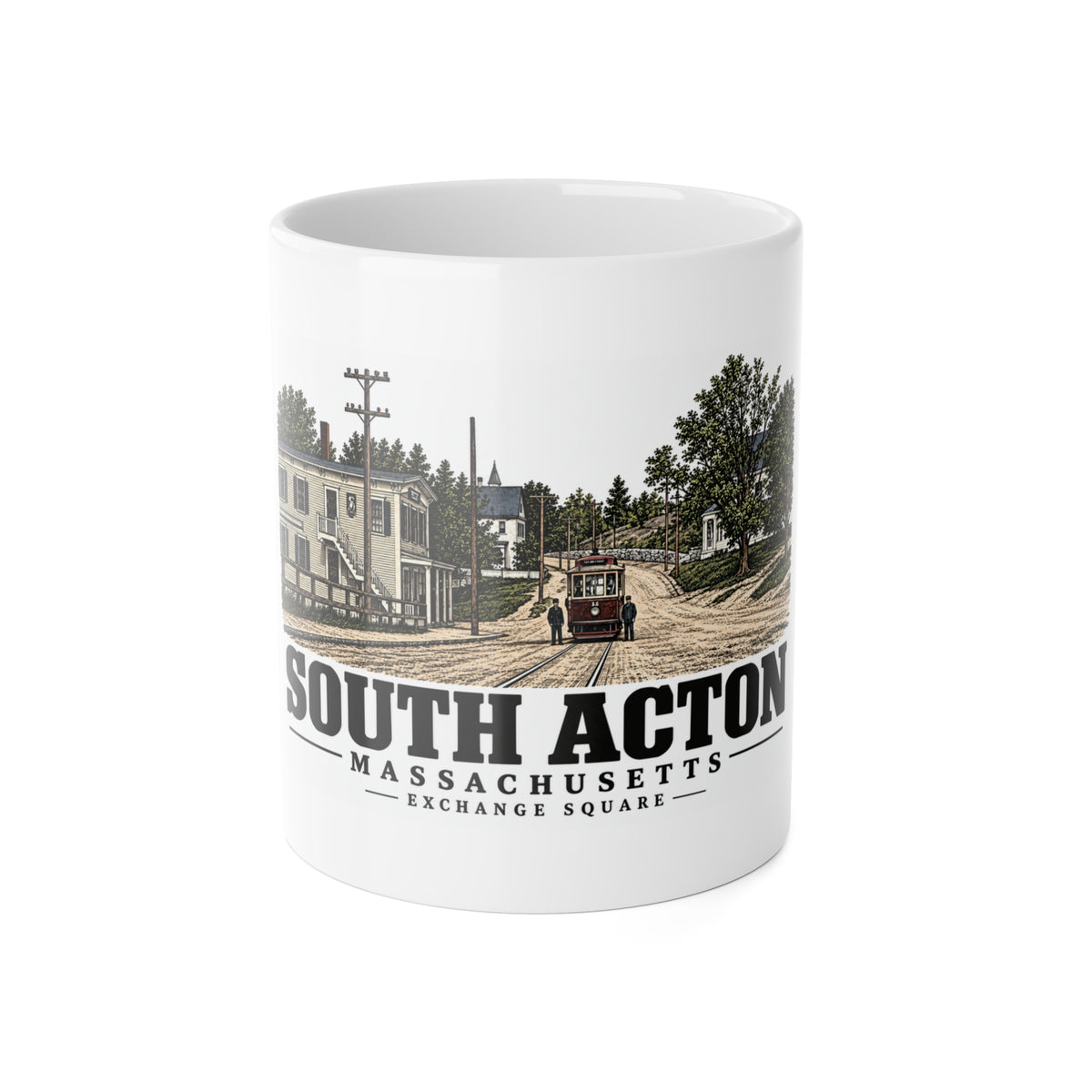 Illustrated Exchange Square in South Acton on ceramic mug