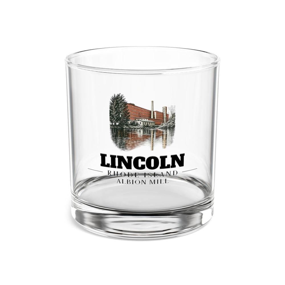 Front view of Lincoln Albion Mill 10 oz Rocks Glass