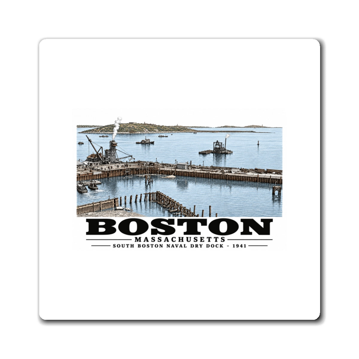 South Boston Dry Dock Area April 16-41 from roof of elevator shaft SE 4 in Magnet - Boston Harbor