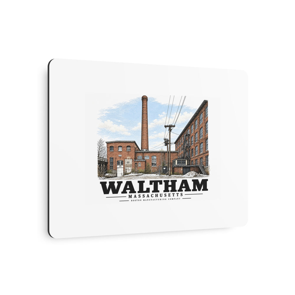 Illustrated Boston Manufacturing Company in Waltham on metal art sign
