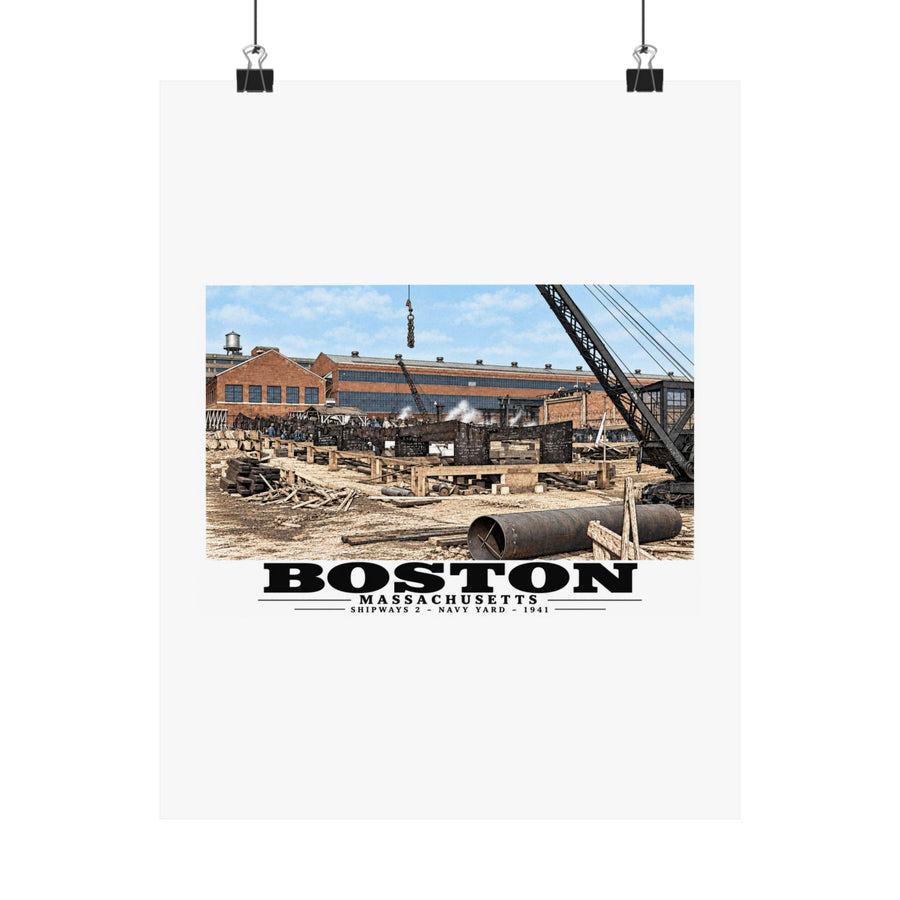 Shipways #2 Start of construction Completed 9/1941 Matte Heritage Poster — 11 × 14 and 18 × 24 in - Boston Harbor