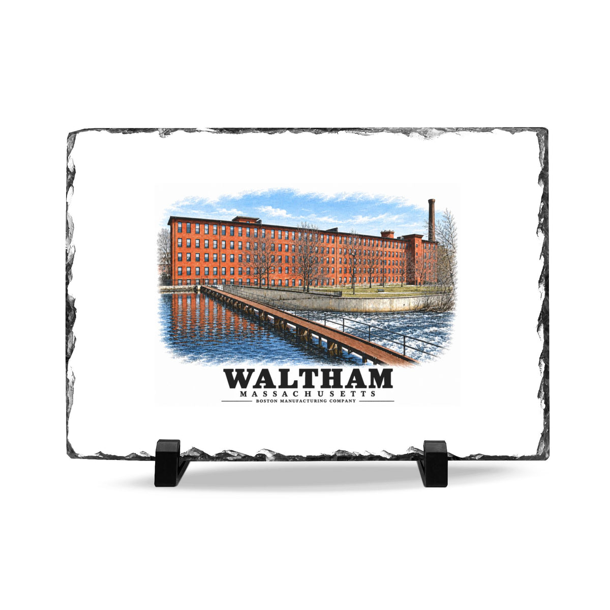 Boston Manufacturing Company, 144-190 Moody Street; Moody Street Dam, Charles River 7 × 11 in Slate Desk Plaque - Charles River