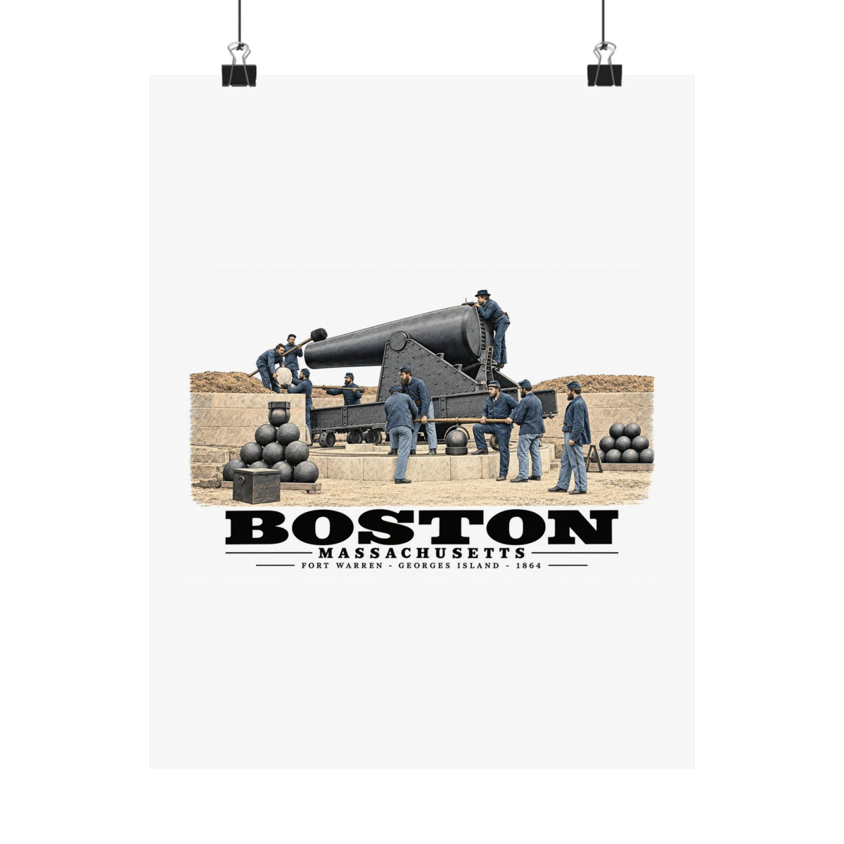 View of the 15 inch gun, Fort Warren, 1864 Matte Heritage Poster — 11 × 14 and 18 × 24 in - Boston Harbor